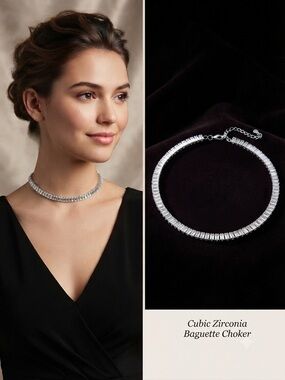 Icing Cubic Zirconia Baguette Choker Necklace – Sparkly Statement Piece